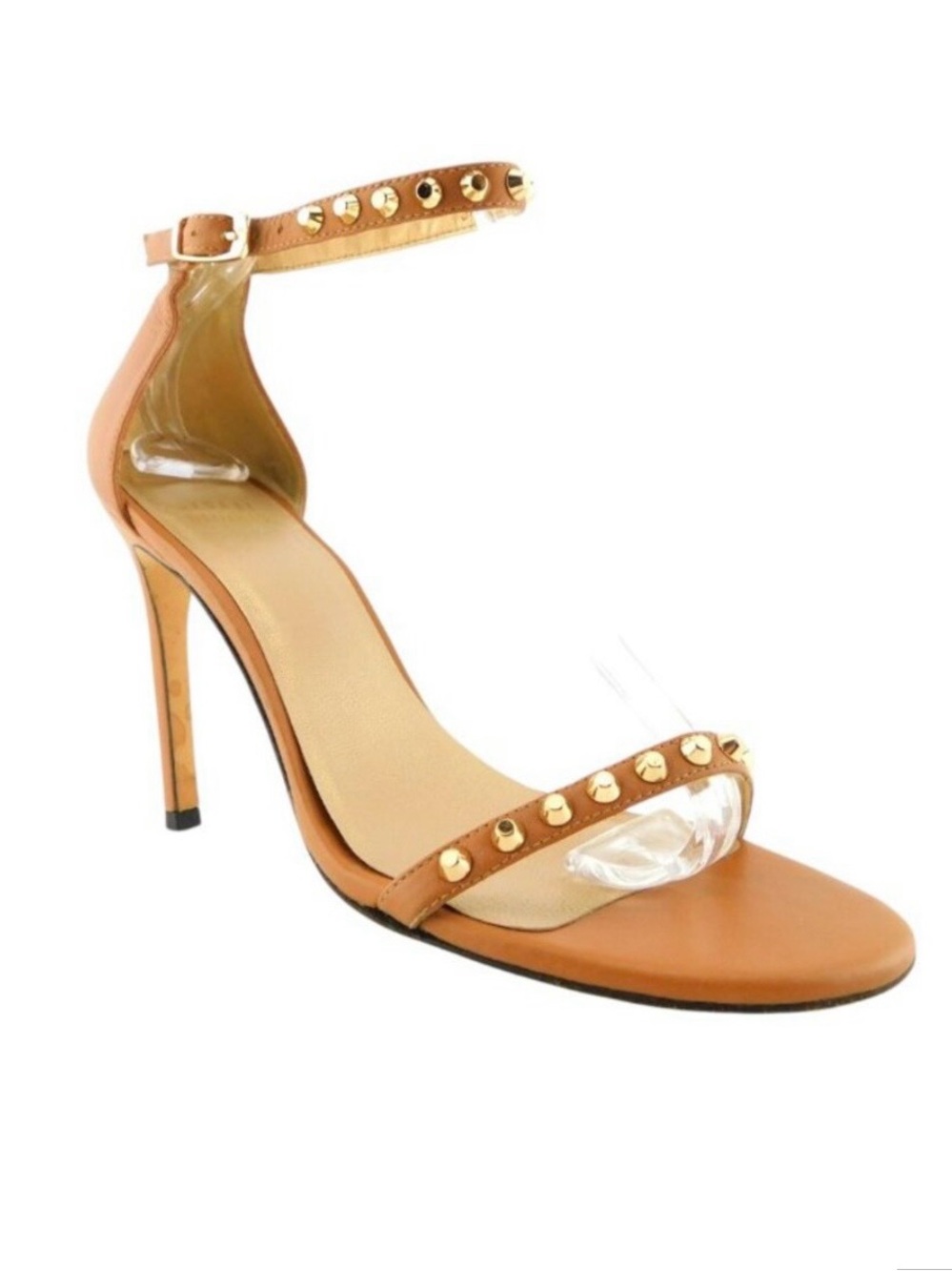 Stuart Weitzman Tan Leather Studded High Heel Sandal